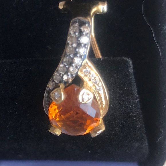 14 kt Levian earrings clip back Citrine diamonds - Picture 3 of 3